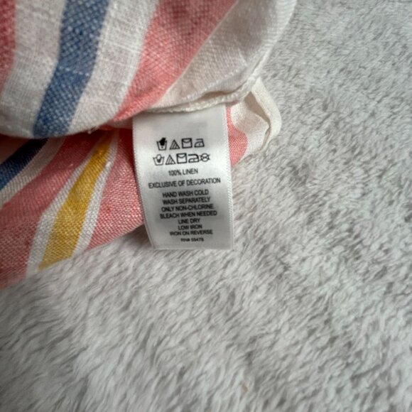 Antibes Blanc Womens Multi-Color Striped V-Neck Linen Top Medium Tassel Hem - Picture 4 of 7